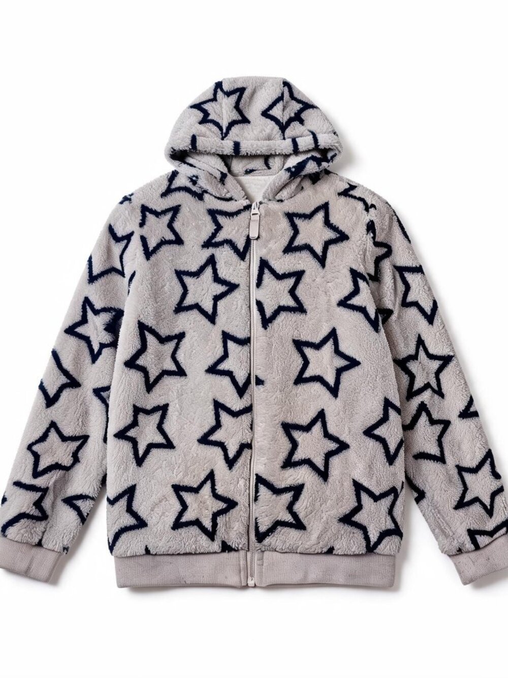 Cat & Jack girls cream fuzzy star zip hoodie cozy fleece jacket L 10–12 - Picture 2 of 10